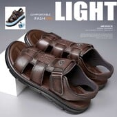 Sandale de vară pentru bărbați, realizate manual din piele naturală, pantofi casual pentru bărbați, în aer liber, sandale anti-alunecare, pentru bărbați, pantofi de plajă, pantofi romani de mărime mare