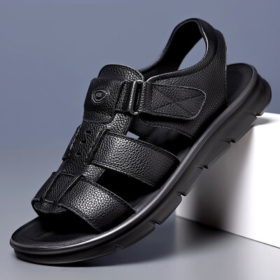 Sandale de vară pentru bărbați, realizate manual din piele naturală, pantofi casual pentru bărbați, în aer liber, sandale anti-alunecare, pentru bărbați, pantofi de plajă, pantofi romani de mărime mare