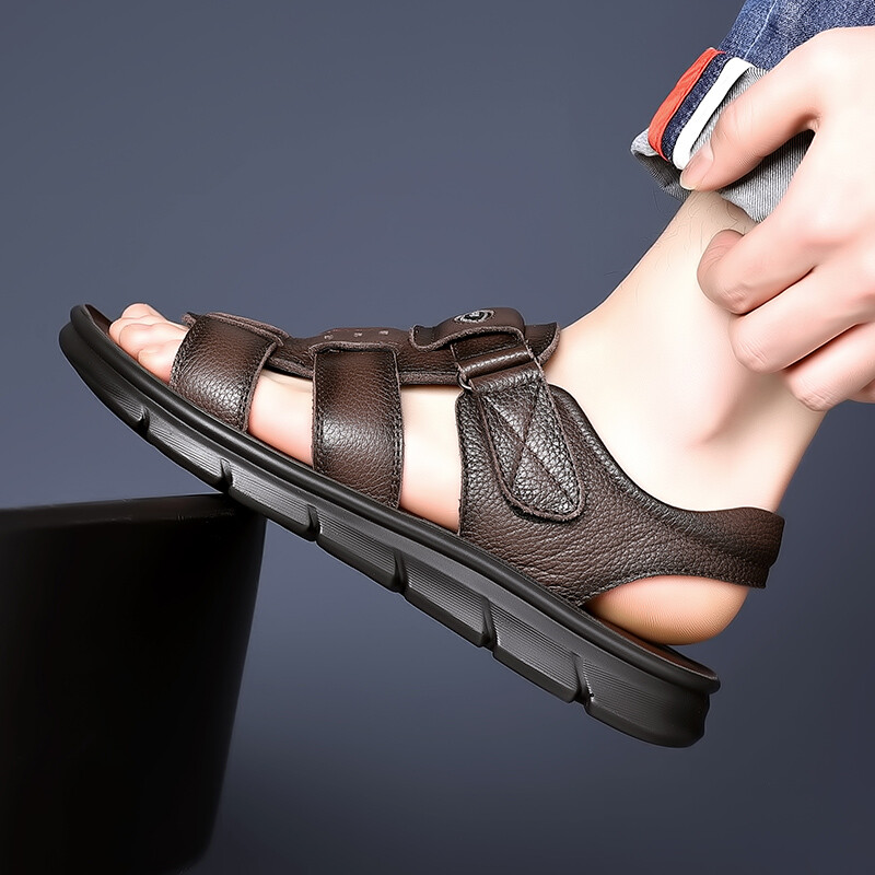 Sandale de vară pentru bărbați, realizate manual din piele naturală, pantofi casual pentru bărbați, în aer liber, sandale anti-alunecare, pentru bărbați, pantofi de plajă, pantofi romani de mărime mare