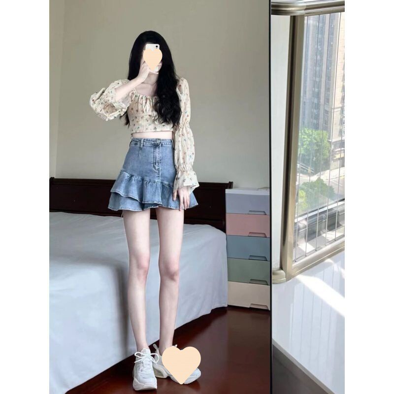 Μόδα καλοκαιρινό γυναικείο κοστούμι Νέο Hot Girl Slim σχέδιο Floral Cropped T-Shirt Universal τζιν φούστα δύο τεμαχίων