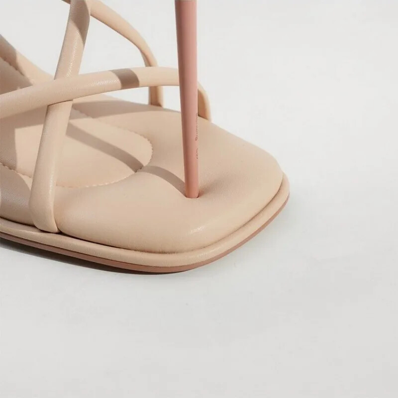 Καλοκαίρι 2024 Νέα Γυναικεία πέδιλα με χοντρό τακούνι με απλό τετράγωνο κεφάλι, γυναικεία πέδιλα με ίσια ανοιχτά δάχτυλα