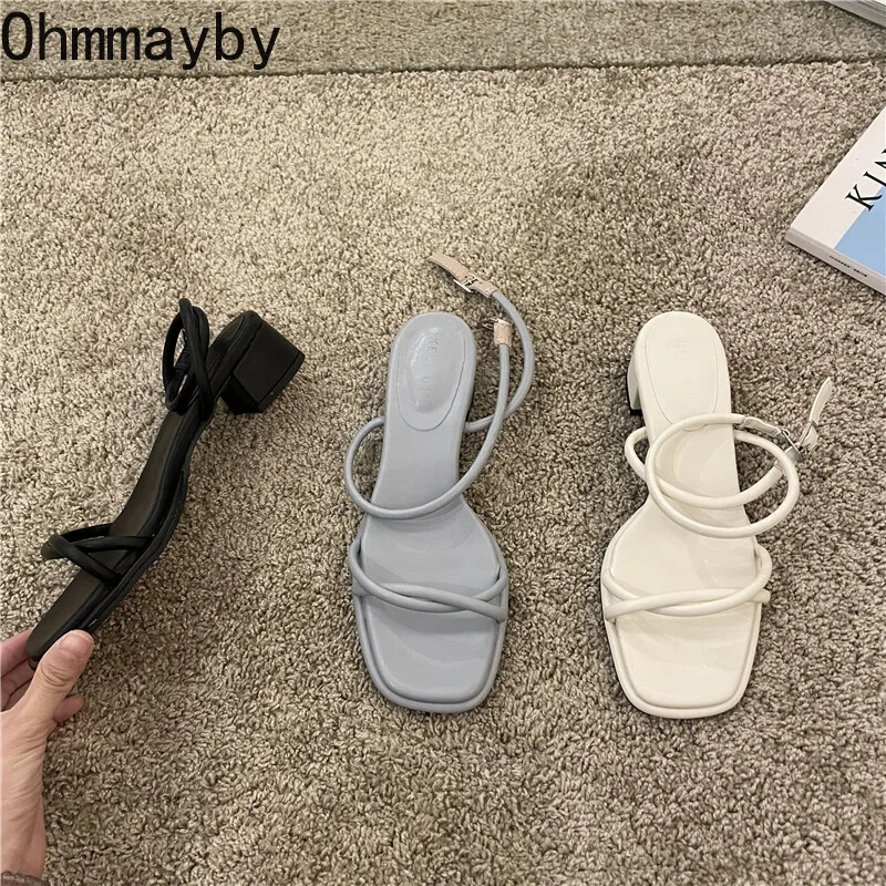 2024. aasta suvi, uued kitsa ribaga naiste sandaalid Moodsad paksu kontsaga naiste elegantsed lahtise varbaga sandaalid pahkluu rihmaga kleidipumbad