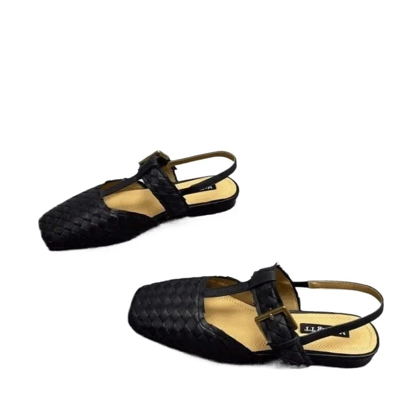 Γυναικεία παπούτσια 2024 Υψηλής ποιότητας γυναικεία σανδάλια με λουράκι με αγκράφα Μόδα Baotou Καθημερινά σανδάλια Γυναικεία Νέα μονόχρωμα τετράγωνα ίσια σανδάλια