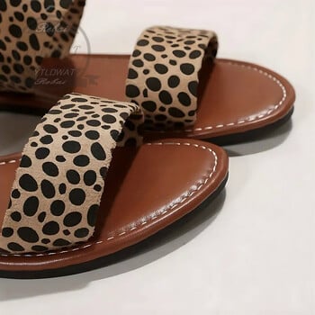 Γυναικεία σανδάλια Leopard Print Slide, Μοντέρνα ίσια παπούτσια εξωτερικού χώρου με διπλό λουράκι, ελαφριά παπούτσια Slip On Beach ΜΕΓΕΘΟΣ 36-43