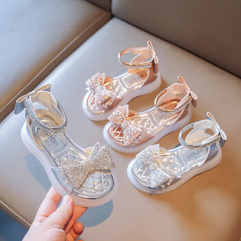 Κορίτσια Princess Sandals 2024 Summer New Baby Sparkly Rhinestones Παπούτσια Μόδα αντιολισθητικά Flat παιδικά σανδάλια Μπότες G05283