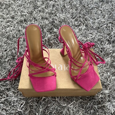 2024. aasta suvine roheline oranž naiste sandaalid Moodsad ristseotud kõrged kontsad Kingad Seksikad pitsilised peopumbad naiste kingad, suurus 35-42