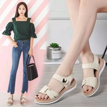 2024 Summer New γυναικεία σανδάλια χοντρές γόβες Wedge Hemp Rope Wedge Peep Toe Beach Γυναικεία σανδάλια Λαστιχένια σόλα Γυναικεία λουριά παπούτσια