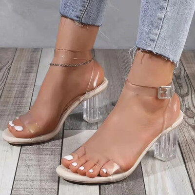 Naiste PVC Jelly Crystal paksud kontsad läbipaistvad sandaalid Mood Seksikad suvised kõrged kontsad Sandaalid Naiste pumbad Zapatillas Mujer