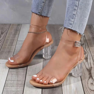 Naiste PVC Jelly Crystal paksud kontsad läbipaistvad sandaalid Mood Seksikad suvised kõrged kontsad Sandaalid Naiste pumbad Zapatillas Mujer