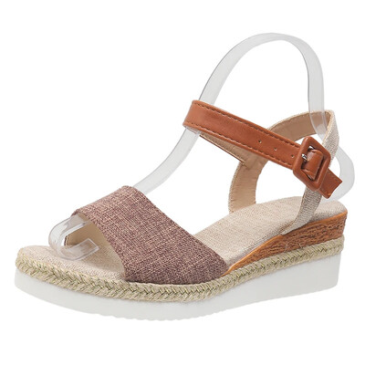 Lucyever Sandale cu pană cu cataramă la gleznă pentru femei, vara 2024, patchwork, cu platformă, pentru femei, cu talpă groasă, sandale gladiator pentru femeie