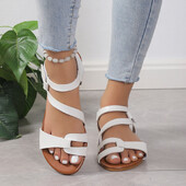 Naiste sandaalid, 2024. aasta suvi, lamedad naiste valged kingad Elegantne avatud ninaga rannakleit Naistele mõeldud sandaalid, suur suurus 43