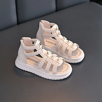 Tüdrukute sandaalid Suvised Lastekoolis Rooma sandaalid Mood Avatud varvastega Lapsed Printsess Kausaalne Kõrge otsaga rannakingad ühevärvilised pehmed