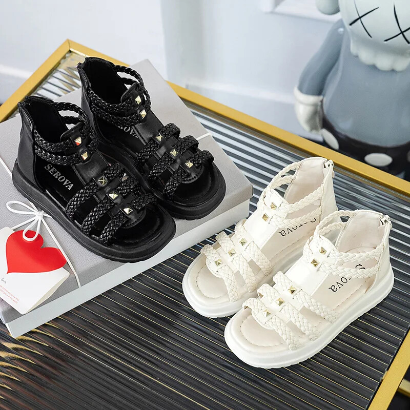 Tüdrukute sandaalid Suvised Lastekoolis Rooma sandaalid Mood Avatud varvastega Lapsed Printsess Kausaalne Kõrge otsaga rannakingad ühevärvilised pehmed