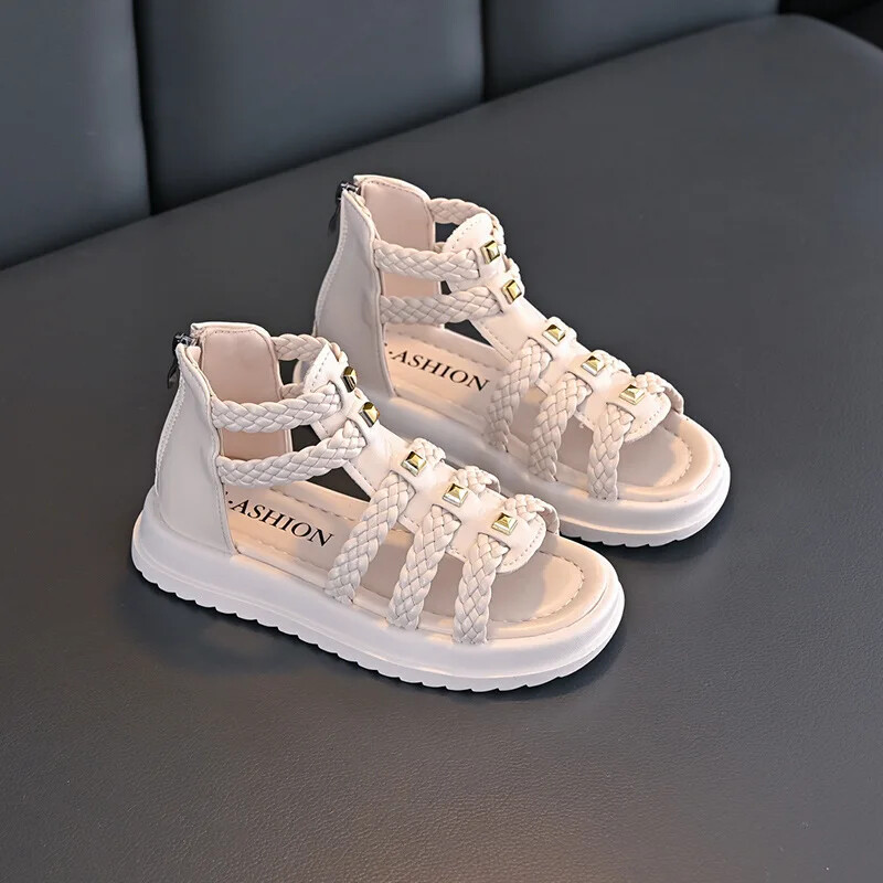 Tüdrukute sandaalid Suvised Lastekoolis Rooma sandaalid Mood Avatud varvastega Lapsed Printsess Kausaalne Kõrge otsaga rannakingad ühevärvilised pehmed