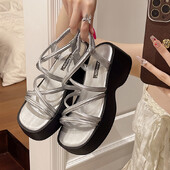 2024. aasta suvised paksud naiste sussid, moe mugavus, avatud varvaste platvormiga, paksu kontsaga slaididega rannasandaalid