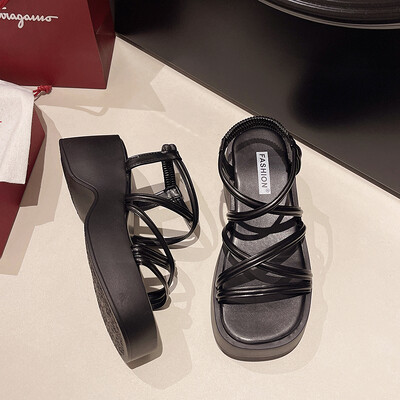 2024. aasta suvised paksud naiste sussid, moe mugavus, avatud varvaste platvormiga, paksu kontsaga slaididega rannasandaalid