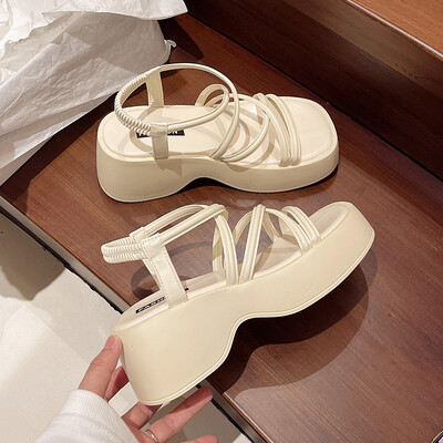 2024. aasta suvised paksud naiste sussid, moe mugavus, avatud varvaste platvormiga, paksu kontsaga slaididega rannasandaalid