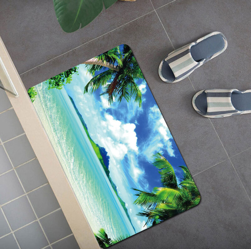 Ψηφιακή εκτύπωση υψηλής ευκρίνειας Beach Palm Αδιάβροχη κουρτίνα μπάνιου Ματ Τουαλέτας πατώματος Υπνοδωμάτιο Ταπετσαρία Transboundary Desire 