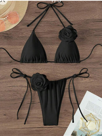 S - XL Sexy 3D Flowers Halter Strappy Bikini Γυναικεία μαγιό Γυναικείο μαγιό Σετ μπικίνι δύο τεμαχίων Bather Μαγιό K5297