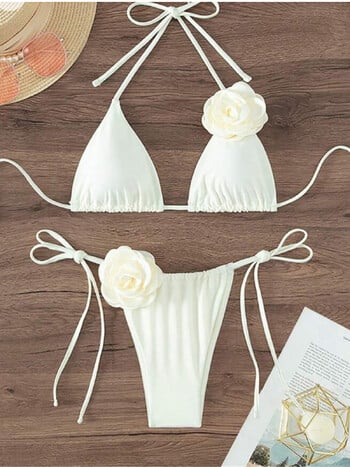 S - XL Sexy 3D Flowers Halter Strappy Bikini Γυναικεία μαγιό Γυναικείο μαγιό Σετ μπικίνι δύο τεμαχίων Bather Μαγιό K5297