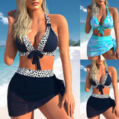 Uus suvine naiste musta leopardimustriline kaheosaline ujumistrikoo ja pitsiline seksikas rannaseelik S-6XL