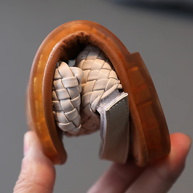 Tüdrukute sandaalid, punutud avatud varbad, Mood, puhkus, suvine, lapsed, lamedad kingad, ühevärvilised, mugavad, väljas, libisemisvastased laste liugurid