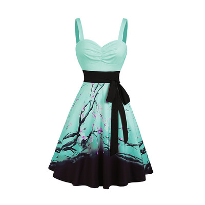 Γυναικεία Μίνι Φορέματα Sweetheart Λαιμόκοψη άνθη δαμάσκηνου στάμπα Ρουχ μπούστο τανκ ζώνη καλοκαιρινό φόρεμα Κομψό αμάνικο φόρεμα
