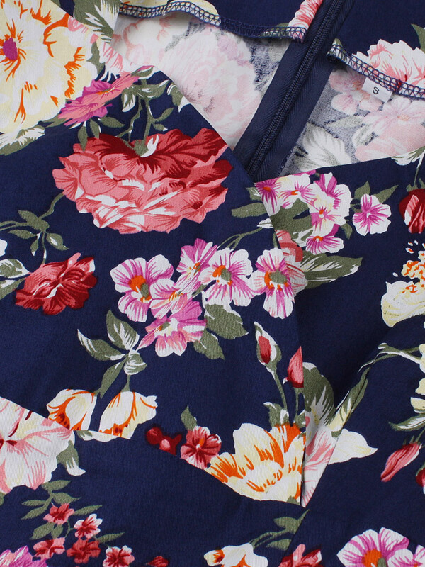 Tonval Πολύχρωμο Floral Vintage Φόρεμα με μισό μανίκι Pinup 50s Γυναικεία ρόμπα ψηλόμεση βαμβακερά κομψά πολυτελή ρετρό φορέματα