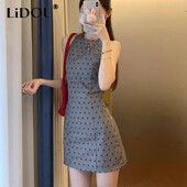 Καλοκαιρινό νέο Vintage Dot Printing Mini Tank Φόρεμα Γυναικεία αμάνικη λεπτή casual ρόμπα Γυναικεία ιδιοσυγκρασία Γυναικεία ιδιοσυγκρασία σε γραμμή Α Vestidos Femme