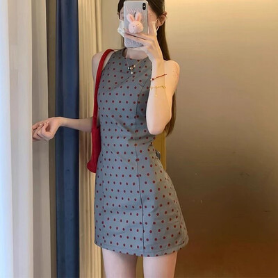 Καλοκαιρινό νέο Vintage Dot Printing Mini Tank Φόρεμα Γυναικεία αμάνικη λεπτή casual ρόμπα Γυναικεία ιδιοσυγκρασία Γυναικεία ιδιοσυγκρασία σε γραμμή Α Vestidos Femme