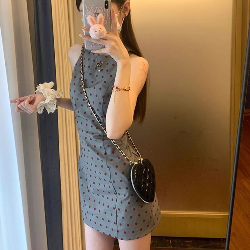 Καλοκαιρινό νέο Vintage Dot Printing Mini Tank Φόρεμα Γυναικεία αμάνικη λεπτή casual ρόμπα Γυναικεία ιδιοσυγκρασία Γυναικεία ιδιοσυγκρασία σε γραμμή Α Vestidos Femme