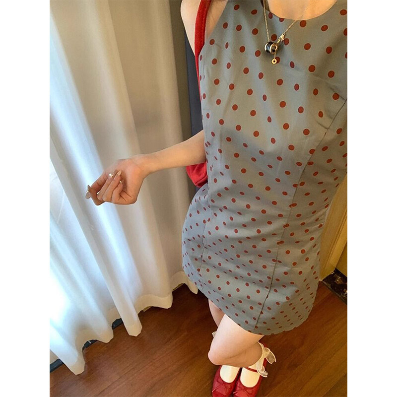 Καλοκαιρινό νέο Vintage Dot Printing Mini Tank Φόρεμα Γυναικεία αμάνικη λεπτή casual ρόμπα Γυναικεία ιδιοσυγκρασία Γυναικεία ιδιοσυγκρασία σε γραμμή Α Vestidos Femme