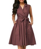 Γυναικεία φορέματα 2023 Καλοκαιρινή μόδα μονόχρωμος γιακάς Αμάνικο casual γραβάτα με λεπτομέρεια Σχέδιο τσέπης A-Line Daily Midi Φόρεμα