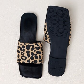 DOGHC Leopardo Para Mujer, Punta Cuadrada, Punta Abierta, Zapatillas Planas, Sandalias Antideslizantes Para Oficina Y Exteriores