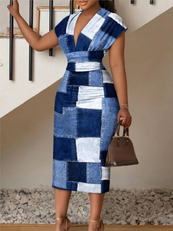 Seksikas V-kaelusega varrukateta kleit kontoris Daamile Kevad-suvi Mood Elegantne kuklite trükkimine Naistele 2023 Vestidos Para Mujer