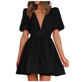 Naiste 2023. aasta suvekleit vabaaja vaba, kõrge vöökohaga, sügava vöökohaga, voldiga, puhvis varrukatega kleit naistele, luksuslik minikleit, tasuta kohaletoimetamine