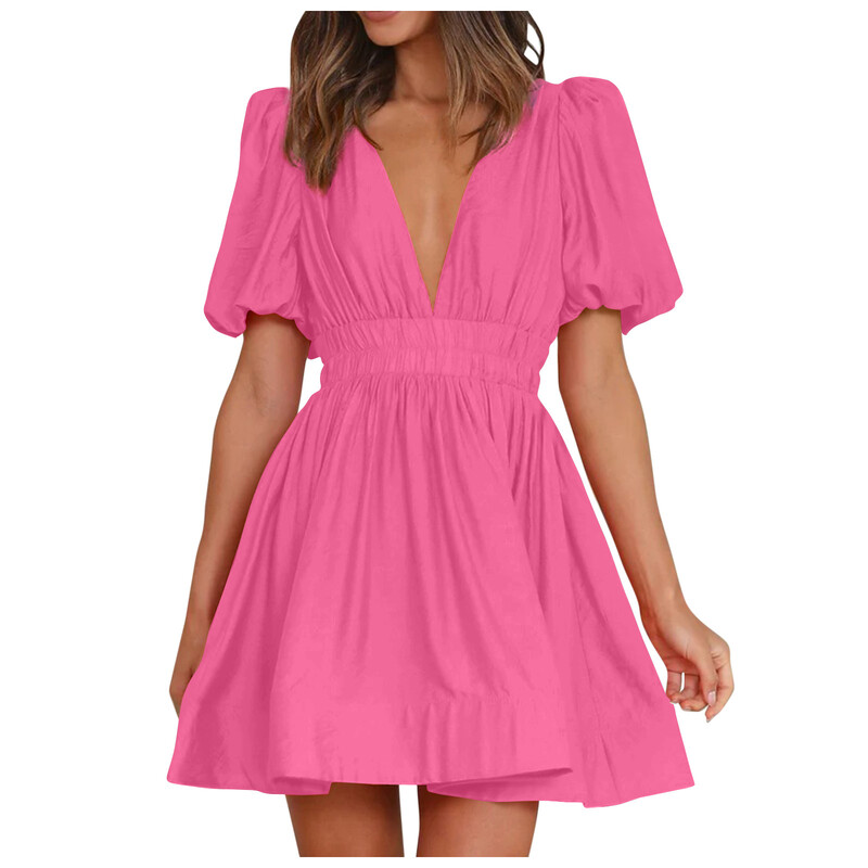 Naiste 2023. aasta suvekleit vabaaja vaba, kõrge vöökohaga, sügava vöökohaga, voldiga, puhvis varrukatega kleit naistele, luksuslik minikleit, tasuta kohaletoimetamine