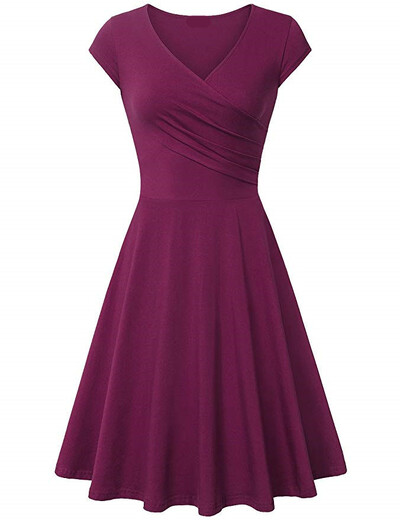 Įprasta moteriška vienspalvė vasarinė plona sūpynės suknelė 2021 m. Seksuali didelio dydžio biuro universali mini suknelė Retro V formos kaklo paplūdimio suknelės