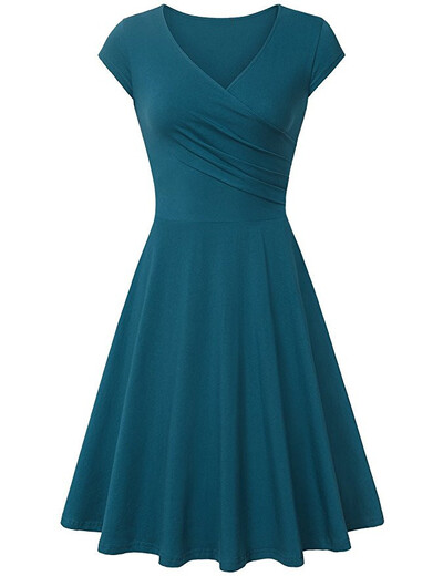 Įprasta moteriška vienspalvė vasarinė plona sūpynės suknelė 2021 m. Seksuali didelio dydžio biuro universali mini suknelė Retro V formos kaklo paplūdimio suknelės