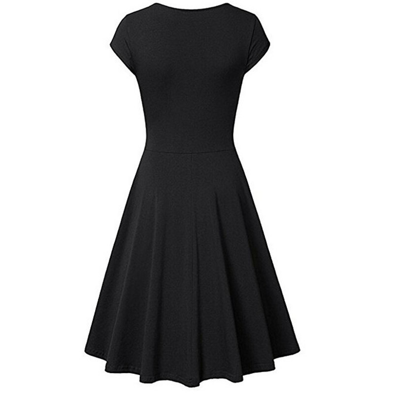 Įprasta moteriška vienspalvė vasarinė plona sūpynės suknelė 2021 m. Seksuali didelio dydžio biuro universali mini suknelė Retro V formos kaklo paplūdimio suknelės