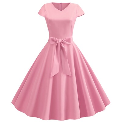 Γυναικεία φορέματα Ημι-επίσημα Vintage V λαιμόκοψη Μονόχρωμα Φορέματα για Γραφείο Γυναικεία Φαρδιά Μπλουζάκι με κοντό μανίκι