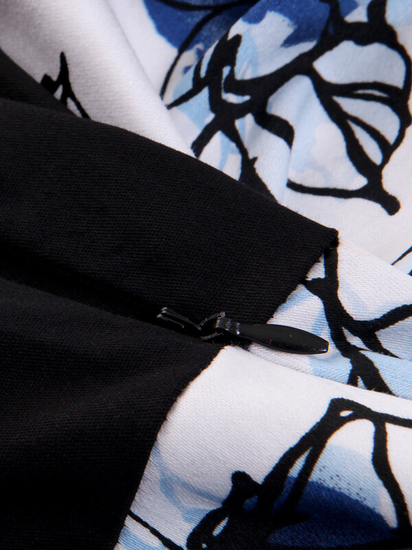 Tonval τετράγωνο λαιμόκοψη μαύρο και λουλουδάτο στάμπα 50s Robe Vintage φθινοπωρινά ρούχα Γυναικεία μισά μανίκια βαμβακερά μίντι φορέματα