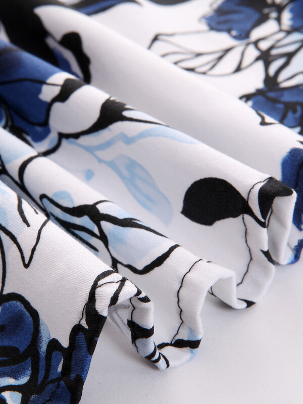 Tonval τετράγωνο λαιμόκοψη μαύρο και λουλουδάτο στάμπα 50s Robe Vintage φθινοπωρινά ρούχα Γυναικεία μισά μανίκια βαμβακερά μίντι φορέματα