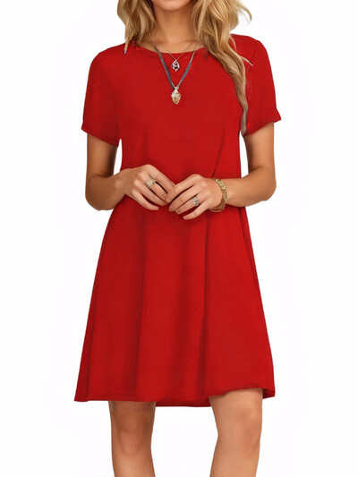 2023 m. vasaros moteriškos vienspalvės suknelės trumpomis rankovėmis, trumpomis rankovėmis.