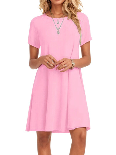 2023 m. vasaros moteriškos vienspalvės suknelės trumpomis rankovėmis, trumpomis rankovėmis.