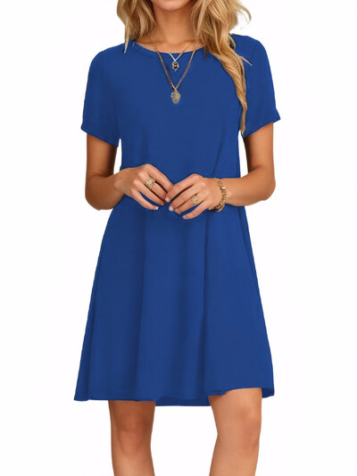 2023 m. vasaros moteriškos vienspalvės suknelės trumpomis rankovėmis, trumpomis rankovėmis.