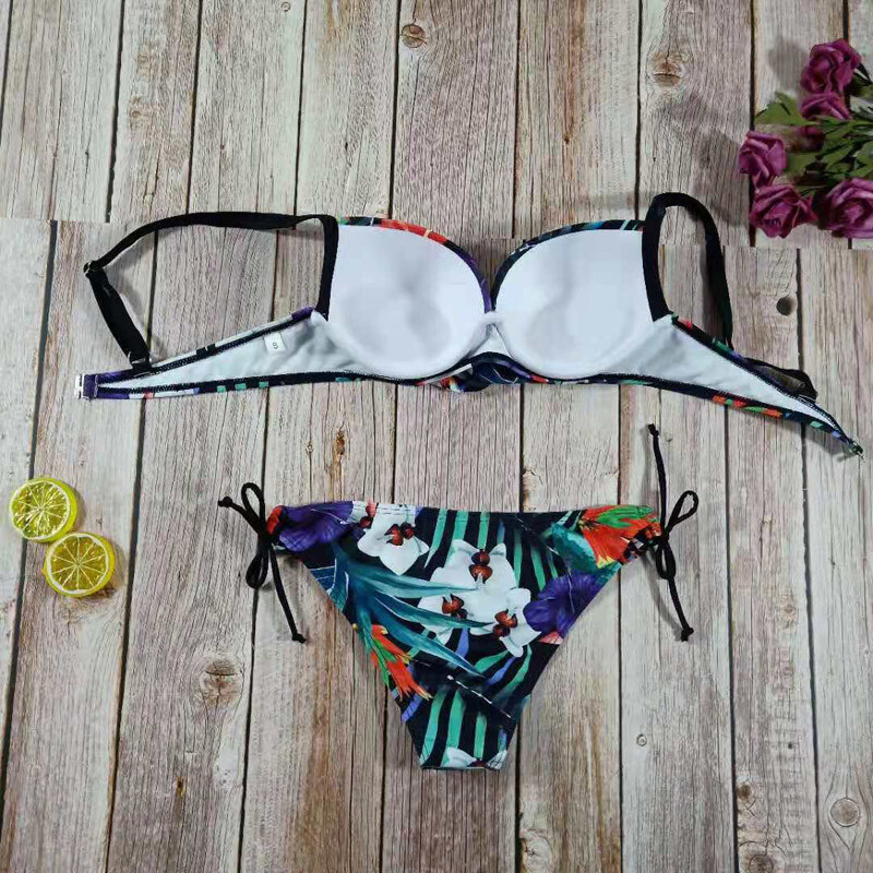 moteriškas seksualus gėlėmis rašto maudymosi kostiumėlis su paminkštintais apatiniais maudymosi kostiumėliais žemu juosmeniu bikinio kaklaraištis šoninis maudymosi kostiumėlis dviejų dalių bikinio rinkinys