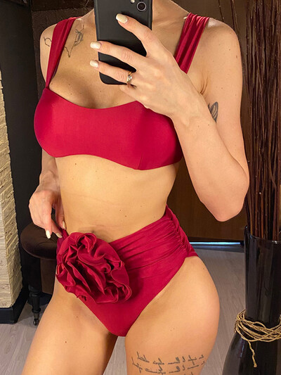 S - XL 4 boje 3D cvjetni bikini visokog struka Ženski kupaći kostim Ženski kupaći kostim Dvodijelni komplet bikinija Kupaći kostim za plivanje V5298