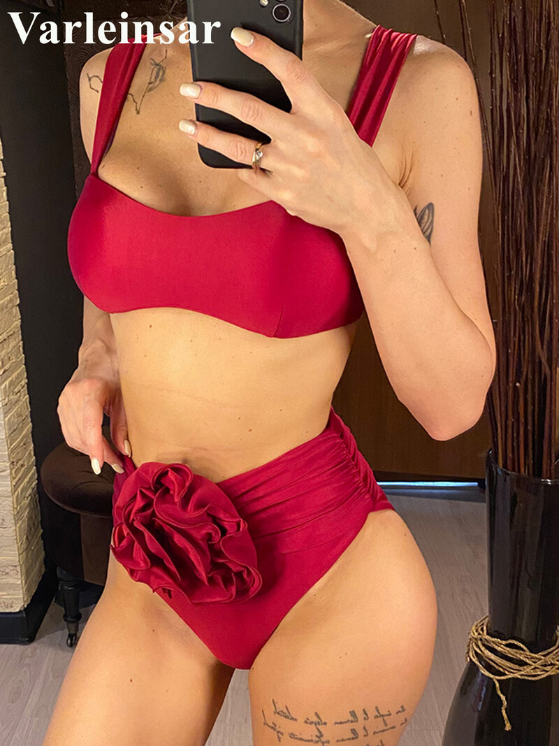 S - XL 4 boje 3D cvjetni bikini visokog struka Ženski kupaći kostim Ženski kupaći kostim Dvodijelni komplet bikinija Kupaći kostim za plivanje V5298