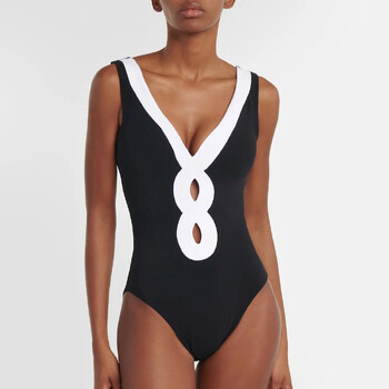 Γυναικεία One Piece Sexy Deep V Neck Cutout Color Block Σετ μαγιό Καλοκαιρινά Μαγιό παραλίας Μαγιό σετ μπικίνι 2 τμχ